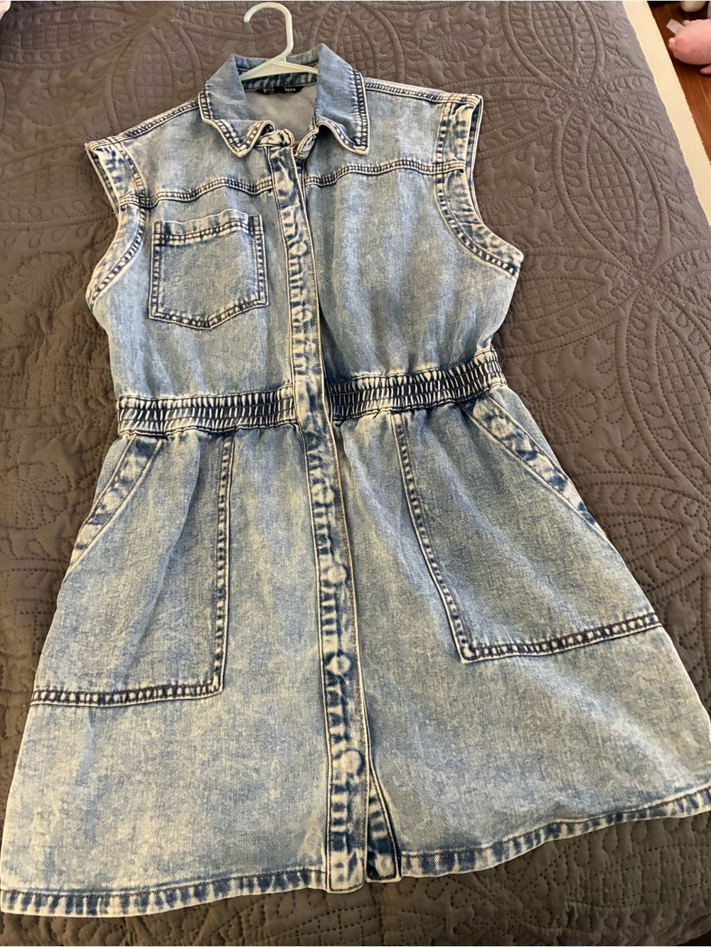 Steve Madden Acid Wash Denim Mini Dress in Light Blue